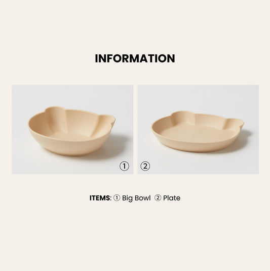 (2P) Little Bear Tableware Set – Kids Plate & Bowl for Everyday Meals